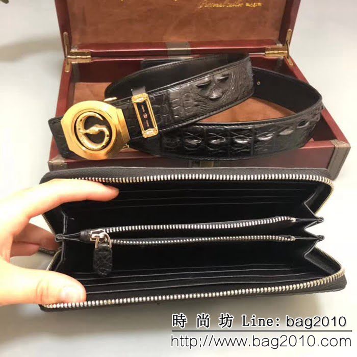 古馳CUCCI 古馳 純手工美洲鱷魚無拼接骨皮 時尚潮流鱷魚骨皮手抓包 高端男士出門必備套裝 GHG1829